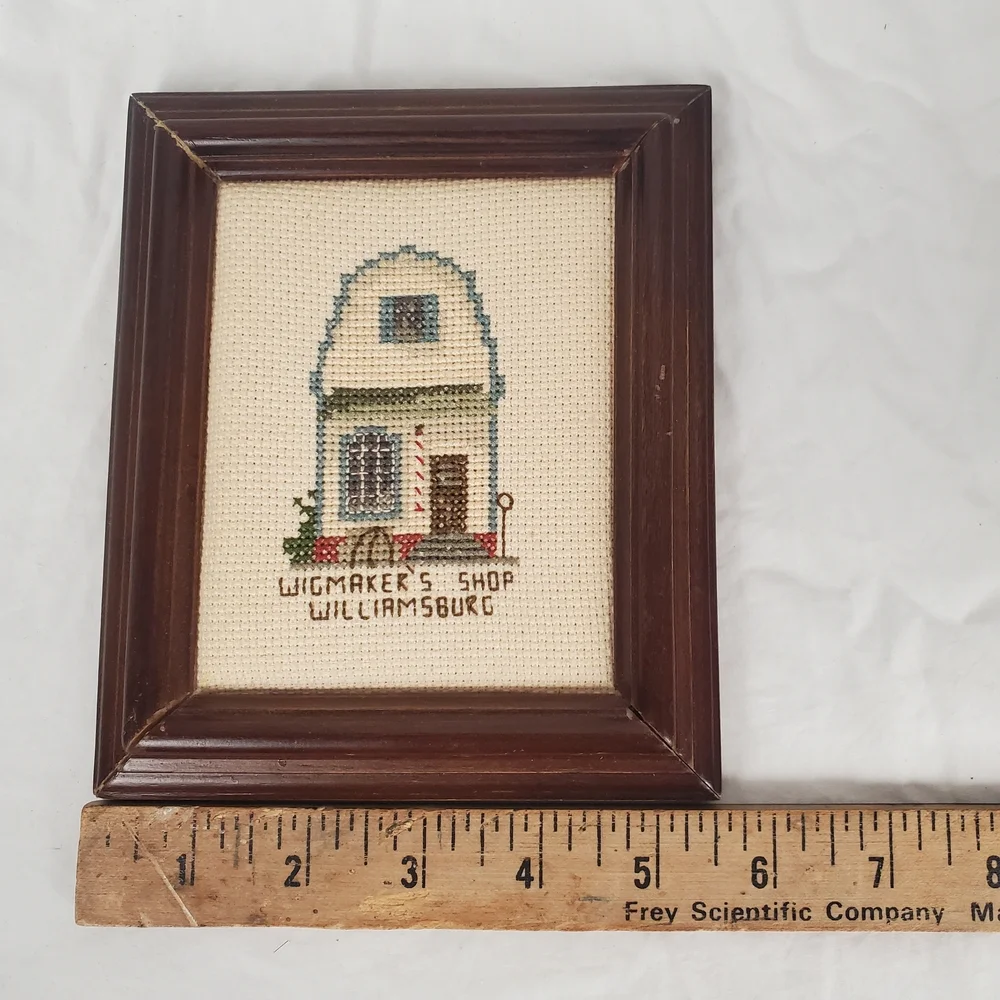 Framed Colonial Williamsburg Wigmaker's Shop Needlepoint Art - Picture 4 of 5